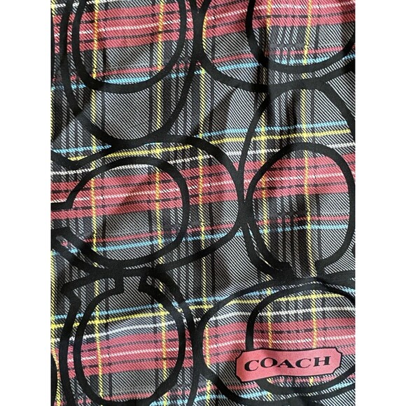 VTG Coach Tartan Plaid Signature C Pattern 21" Scarf Black Red 100% Silk RARE - Picture 4 of 9